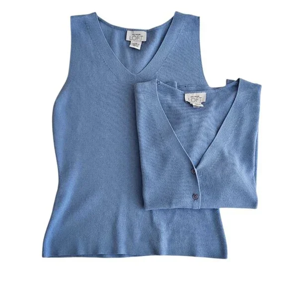 Ann Taylor Loft Cardigan & Sleeveless Top Set | Pre-Loved | XS | Bluish Gray - Picture 12 of 16